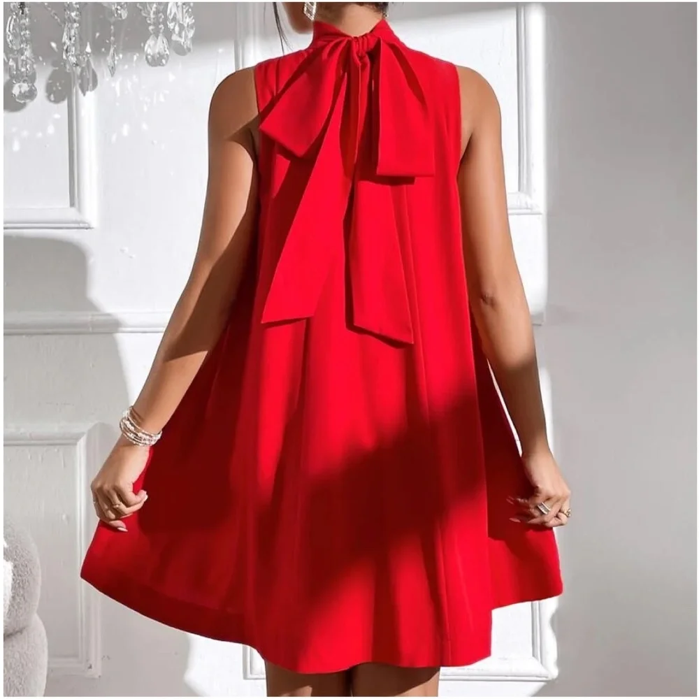 Luxe Neck Tie Party Evening Mini Dress - Picture 2 of 12